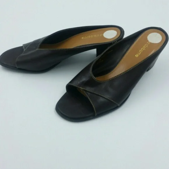 LIZ CLAIBORNE l Brown Leather Mules - Picture 1 of 8